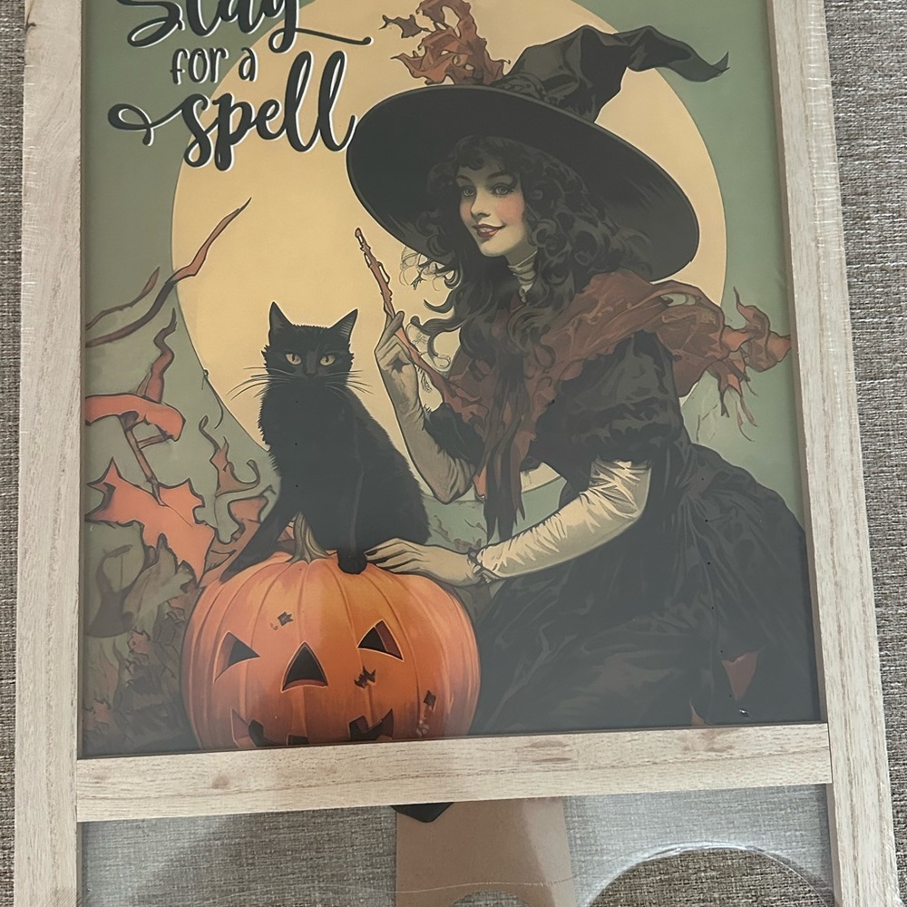 Halloween Witch Stay For A Spell Retro  Easel Board Sign New 20 x 15